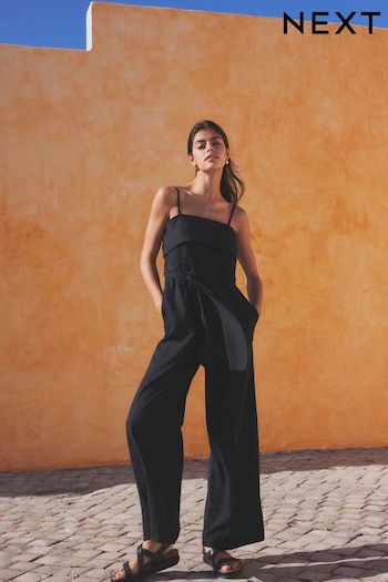 Black Belted Jumpsuit Contains Linen (N57927) | £50