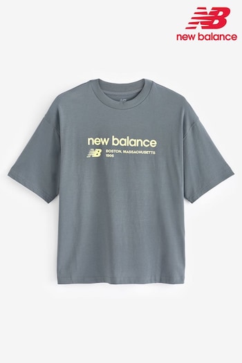 New Balance Grey Linear Heritage Jersey Oversized T-Shirt (N57936) | £35
