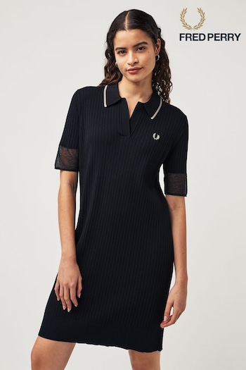 Fred Perry Sheere Trim Knitted Shirt Black Dress (N57957) | £150