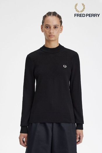 Fred Perry Ponitelle Detail Knitted Black Jumper (N57959) | £140