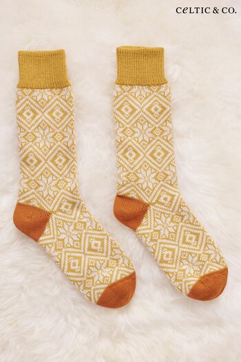 Celtic & Co. Ladies Gold Fair Isle Merino Cotton Socks (N57980) | £29