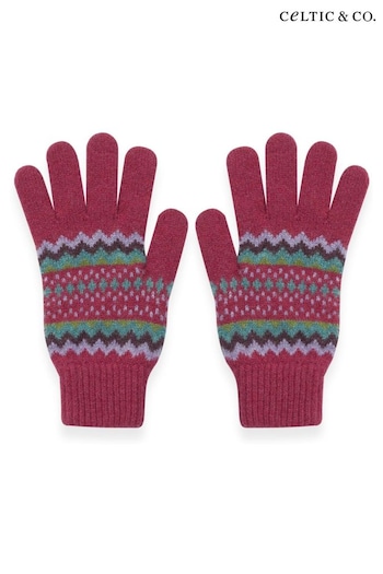 Celtic & Co. Pink Lambswool Zig Zag Fair Isle Gloves (N57998) | £26