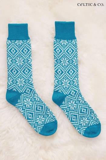 Celtic & Co. Blue Ladies Fair Isle Merino Cotton Socks (N58011) | £29