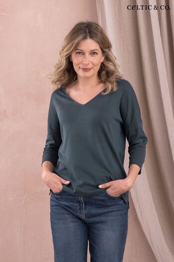 Celtic & Co. Grey Organic Cotton Recycled Lyocell V-Neck Jersey Top (N58039) | £49