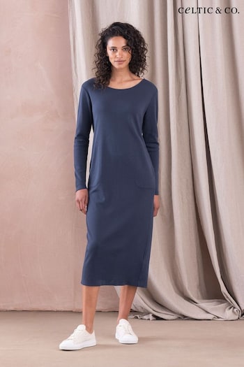 Celtic & Co. Blue Organic Cotton Scoop Back Midi Dress (N58042) | £37