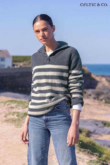 Celtic & Co. Grey Lambswool Organic Cotton Button Neck Jumper (N58046) | £145