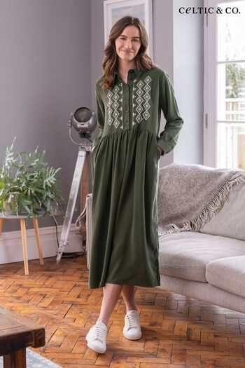 Celtic & Co. Green Embroidered Detail Midi Shirt Dress (N58062) | £145