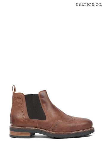 Celtic & Co. Mens Chelsea Brogue Brown Sleeve Boots (N58068) | £165