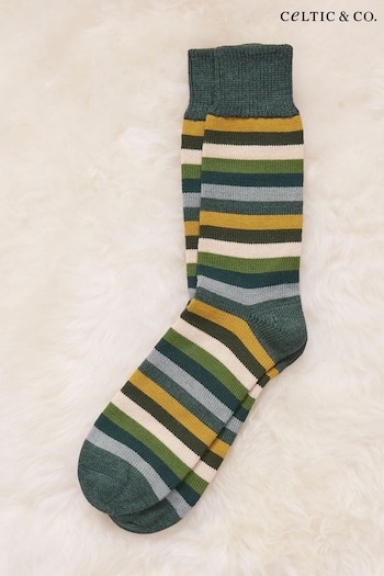 Celtic & Co. Mens Green Merino Cotton Stripe Socks (N58084) | £30