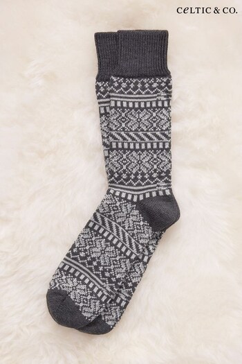 Celtic & Co. Mens Grey Merino Cotton Fairisle Pattern Socks (N58101) | £30