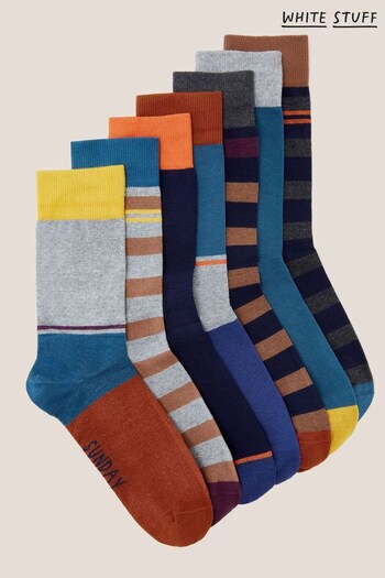 White Stuff Grey Stripe Ankle Socks 7 Packs (N58142) | £25
