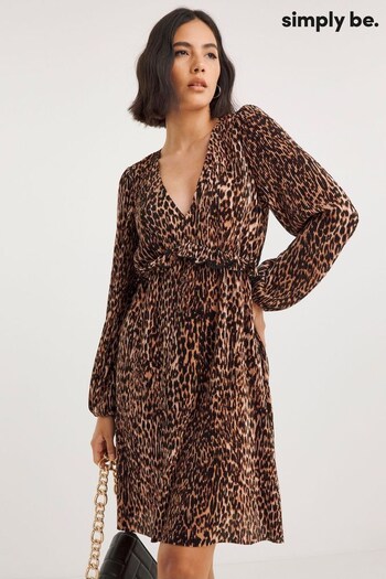 Simply Be Natural Leopard Plisse Ruffle Front Skater Dress (N58163) | £36