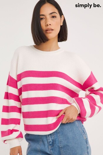 Simply Be Pink and Cream Stripe Crew Neck Jumper (N58166) | £26