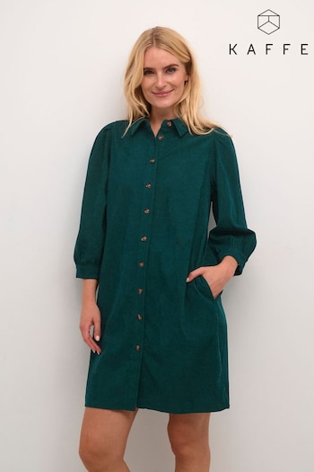 Kaffe Green Eve Puff Sleeve Corduroy Dress (N58168) | £65