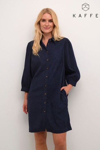Kaffe Blue Eve Puff Sleeve Corduroy Dress (N58169) | £65