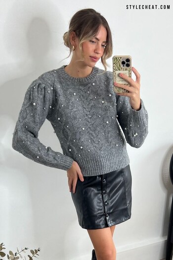 Style Cheat Grey Ivanna Pearl Cable Jumper (N58341) | £52