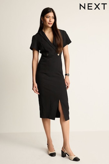 Black Tailored Crepe Midi Dress (N58551) | £44