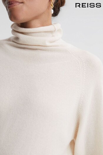Reiss Cream Florence Relaxed Cashmere Roll Neck Top (N58721) | £228