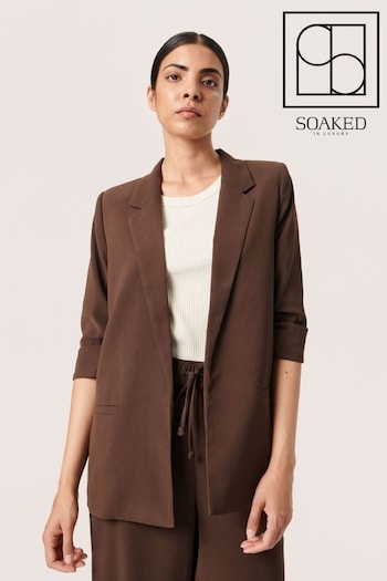 Soaked in Luxury Shirley 3/4 Sleeve Open Front Brown Blazer (N58772) | £75