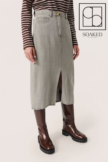Soaked in Luxury Grey Friday Midi Length Denim Skirt (N58776) | £90