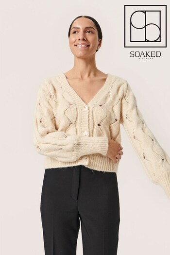Soaked in Luxury Gunn Cable Knit V-Neck Natural Cardigan (N58784) | £75