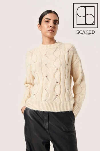 Soaked in Luxury Gunn Cable Knit Crew Neck White Pullover (N58788) | £90