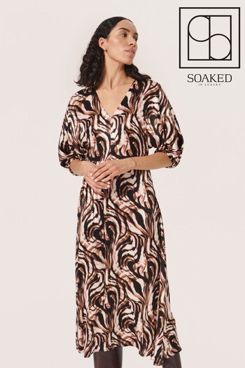 Soaked in Luxury Leighton Half Sleeve Midi Brown Dress (N58798) | £130