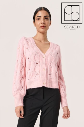 Soaked in Luxury Pink Gunn Cable Knit V-Neck Cardigan (N58804) | £75