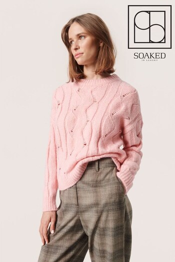 Soaked in Luxury Pink Gunn Cable Knit Crew Neck Pullover (N58807) | £90