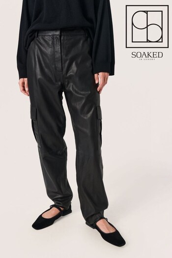 Soaked in Luxury Joselyn Leather Cargo Black Trousers (N58812) | £260