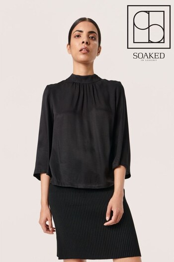 Soaked in Luxury Obelia Loose Fit 3/4 Sleeve Black Blouse (N58813) | £60