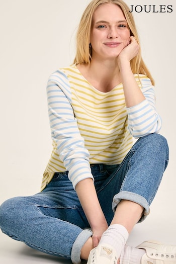 Joules New Harbour Yellow & White Striped Boat Neck Breton Top (N58837) | £29.95