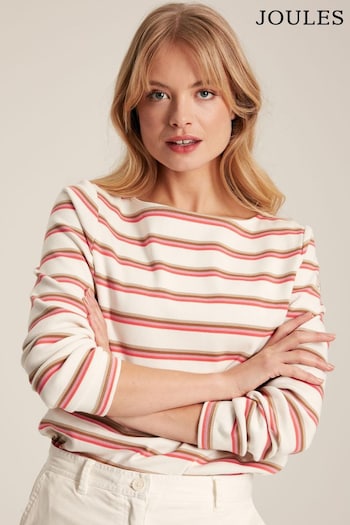 Joules New Harbour Pink/ Tan Stripe Boat Neck Breton Top (N58840) | £29.95