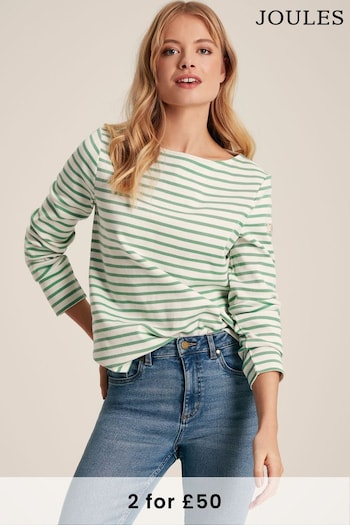 Joules New Harbour Green/White Stripe Relaxed Fit Boat Neck Breton Top (N58842) | £29.95