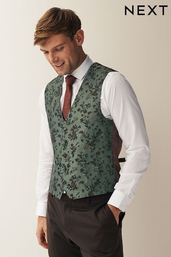 Forest Green Floral Occasion Waistcoat (N58907) | £55