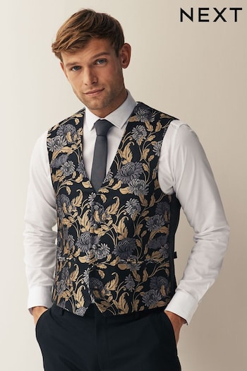 Black/Yellow Gold Floral Occasion Waistcoat (N58908) | £55