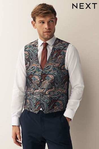 Multi Coloured Burgundy Red Paisley Occasion Waistcoat (N58909) | £55