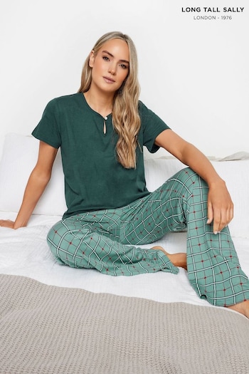 Long Tall Sally Green Heart Check Wide Leg Pyjama Set (N58932) | £22