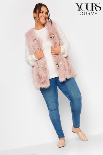 Yours Curve Pink Plush Faux Fur Gilet With Toggles (N58961) | £60