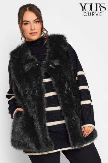 Yours Curve Black Plush Faux Fur Gilet With Toggles (N58962) | £60