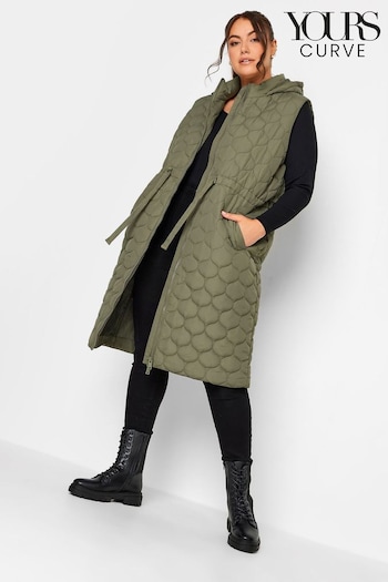 Yours Curve Green Onion Quilted Lightweight Longline Padded Gilet (N58966) | £50