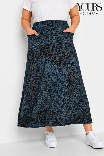 Yours Curve Black Printed Pocket Detail Maxi Skirt (N58981) | £29