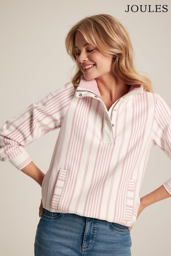 Joules Burnham Pink/White Quarter Zip Funnel Neck Sweatshirt (N59006) | £69.95