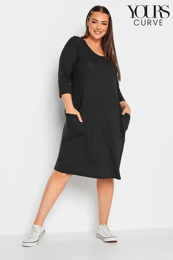 Yours Curve Black 3/4 Sleeve Drape Pocket Dress (N59032) | £33