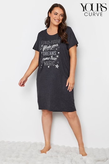 Yours Curve Grey Star Texture Text Nightdress (N59047) | £16