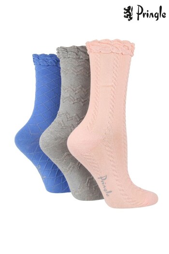 Pringle Pink/Blue Textured Fashion Knit Socks (N59087) | £14