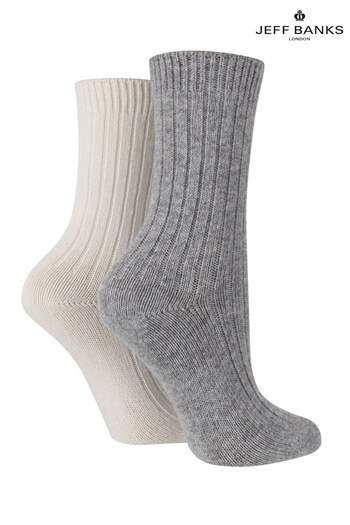 Pringle Grey Super Soft Ribbed 2 Pack Socks with Cashmere (N59090) | £18