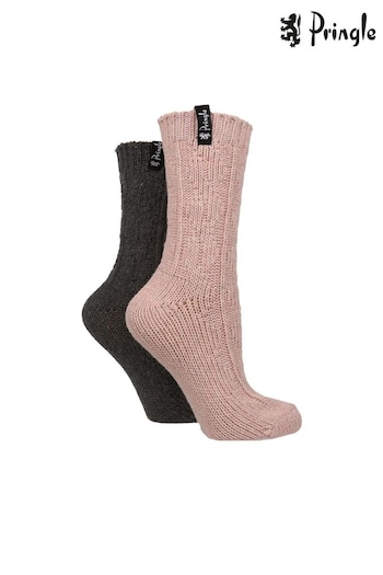 Pringle Pink Cable Knit Recycled Wool Boot Socks (N59091) | £14