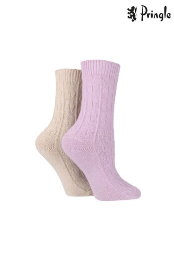 Pringle Purple Super Soft Cable Knit Socks with Cashmere (N59094) | £18