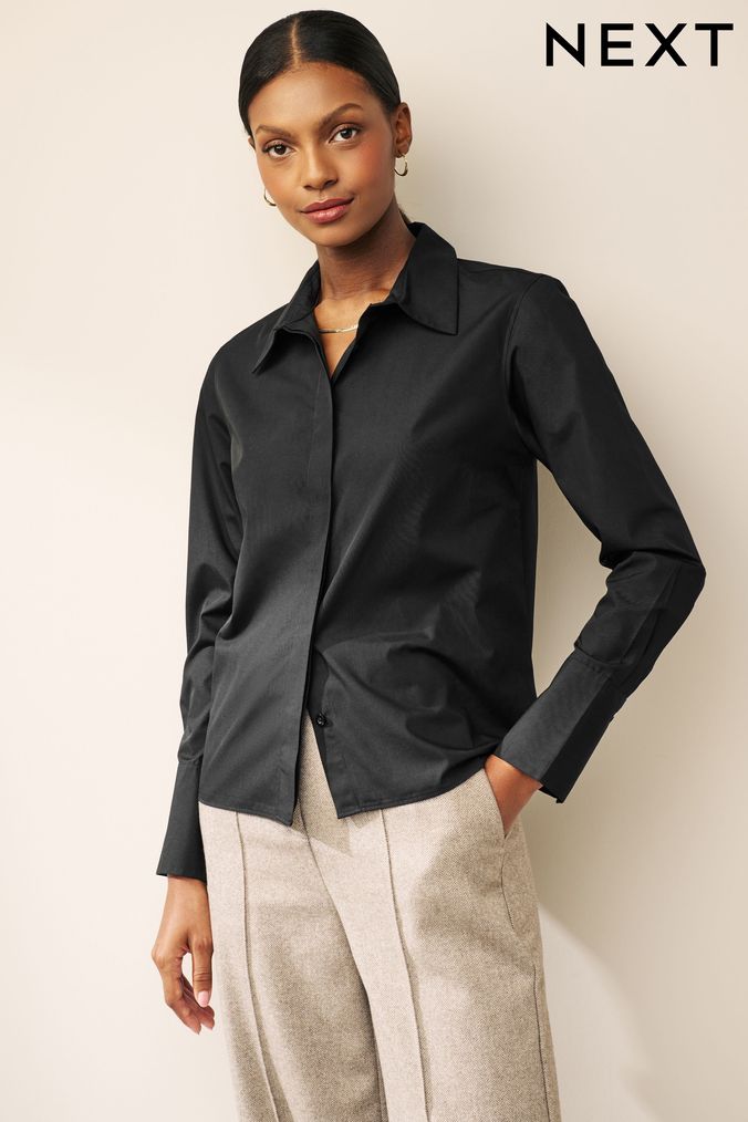 Long black dress shirt online